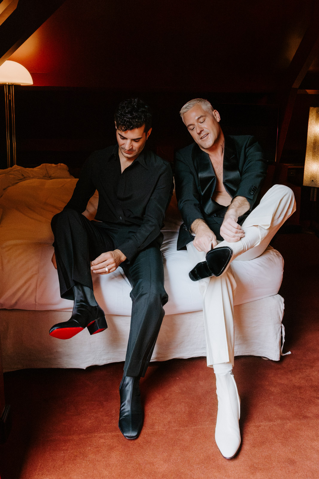 The grooms are getting ready for their ceremony at Hotel Particulier Montmartre, Paris