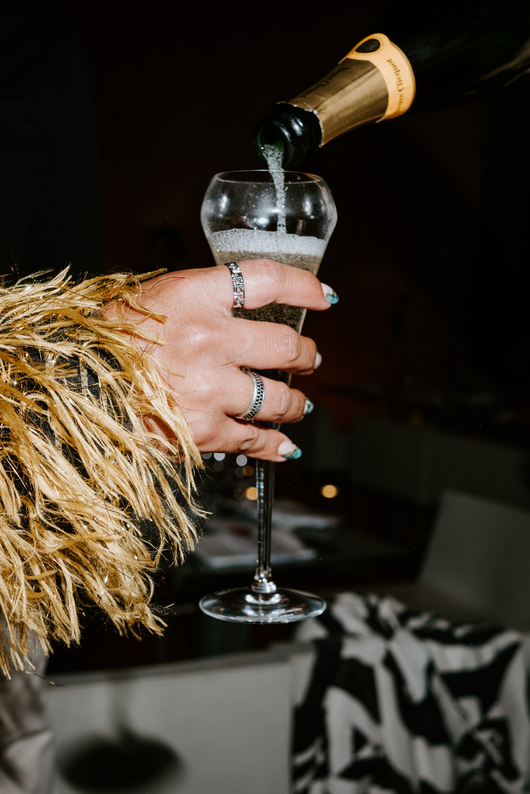 champagne dinner during a wedding's welcome dinner at Le Georges, on the rooftop of Pompidou Centre in Paris